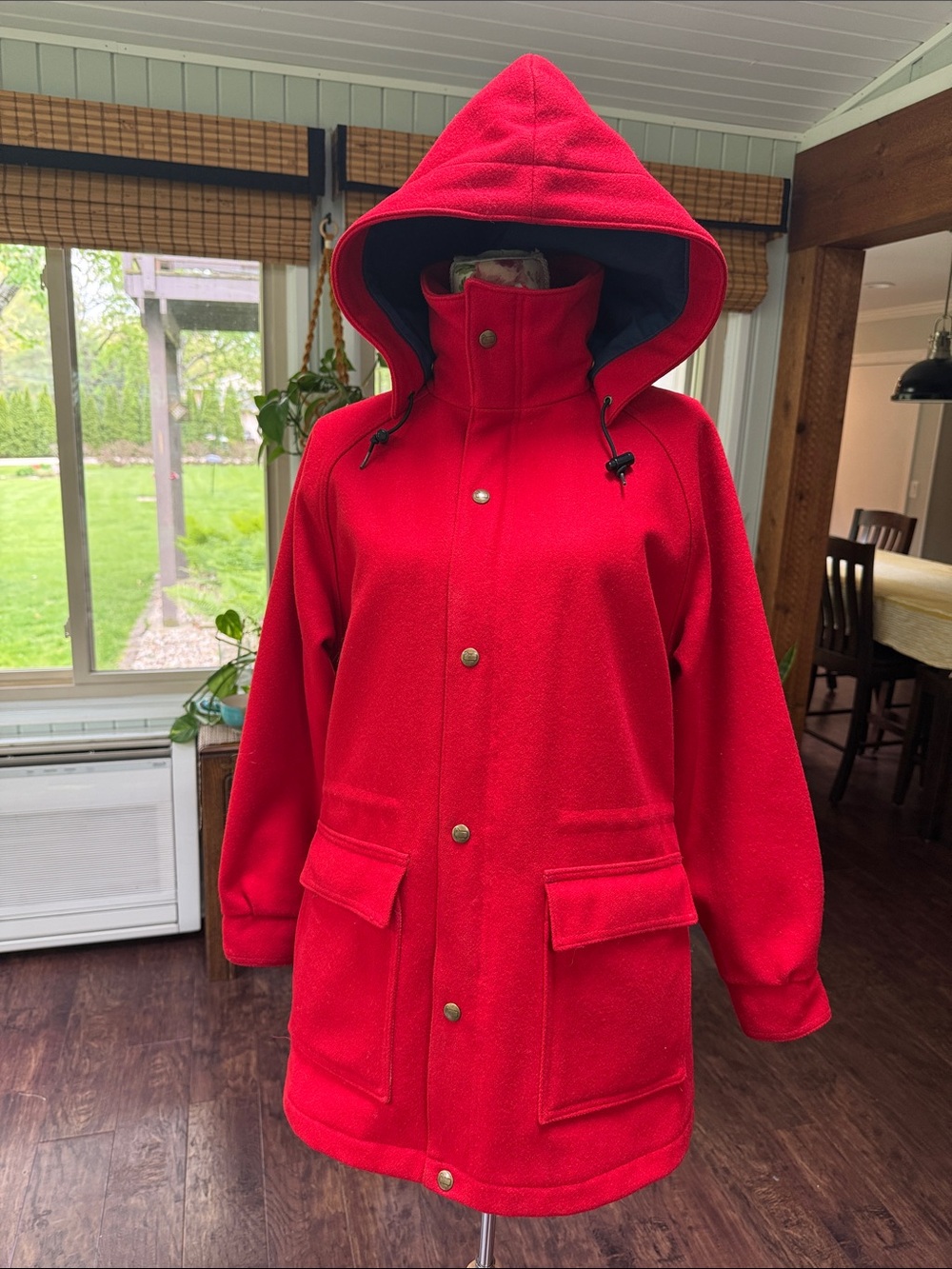 Vintage Woolrich Red Wool Hooded Parka Jacket Made in USA WPL 6635 Heavy Wool, M